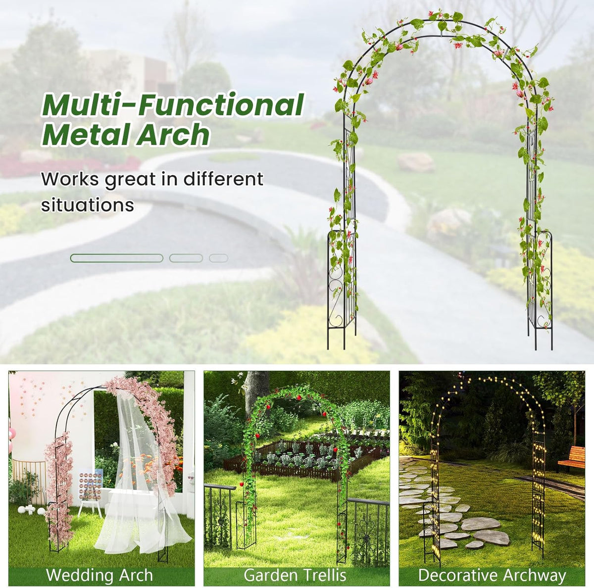 Giantex Garden Arch Trellis - 7.9 ft Metal Arbor Pergola for Climbing Plants Rose Clematis Vines, Wedding Archway Arbour for Party Ceremony Backdrop Stand Outdoor Garden Yard Lawn Decoration