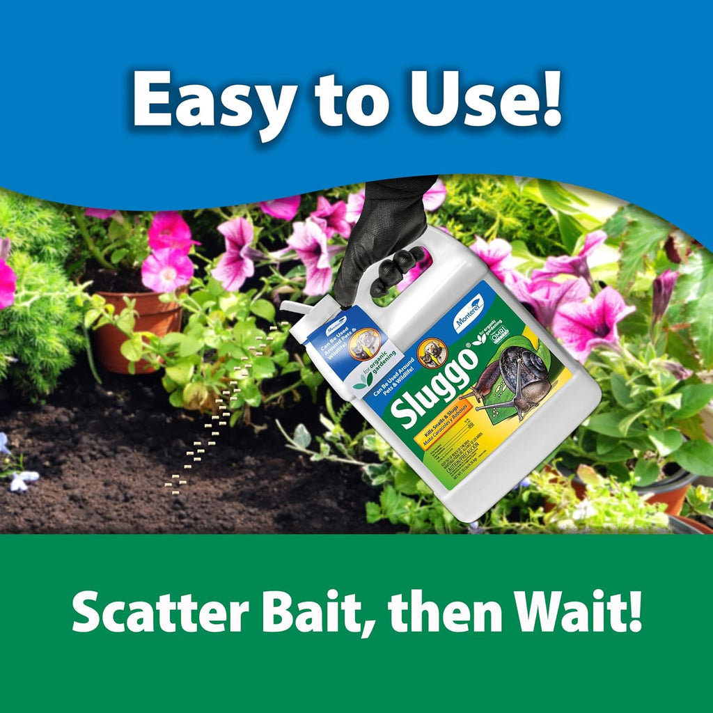 Monterey Sluggo Snail & Slug Killer Bundled with Measuring Spoon - OMRI Listed for Organic Gardening - Wildlife and Pet Friendly - 10 Lb Bottle