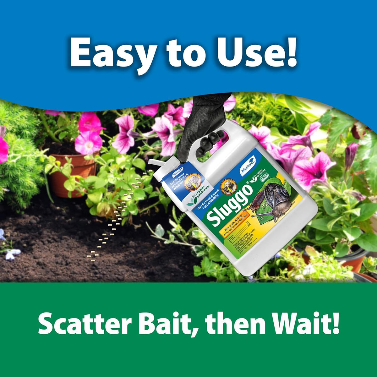 Monterey Sluggo Snail & Slug Killer Bundled with Measuring Spoon - OMRI Listed for Organic Gardening - Wildlife and Pet Friendly - 10 Lb Bottle
