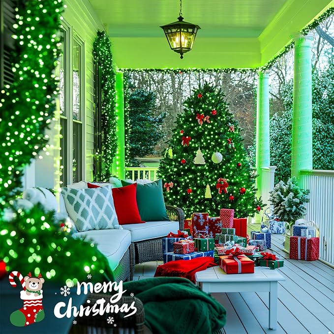 JMEXSUSS 400 LED Green Halloween Lights, 132ft Green String Lights Outdoor Waterproof, 8 Modes LED Christmas Light for Tree House Fireplace Party Halloween Decoration