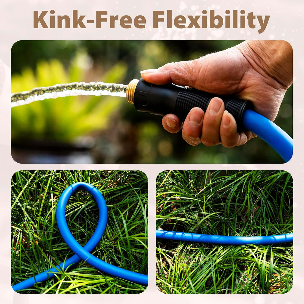 5/8" Hot/Cold Water Hose 25ft, -50℉ To 190℉ Heavy Duty,Flexible,Burst 600 Psi 3/4" Brass Fittings with Swivel Grip Handle for Outdoor,Yard, Farm, Blue