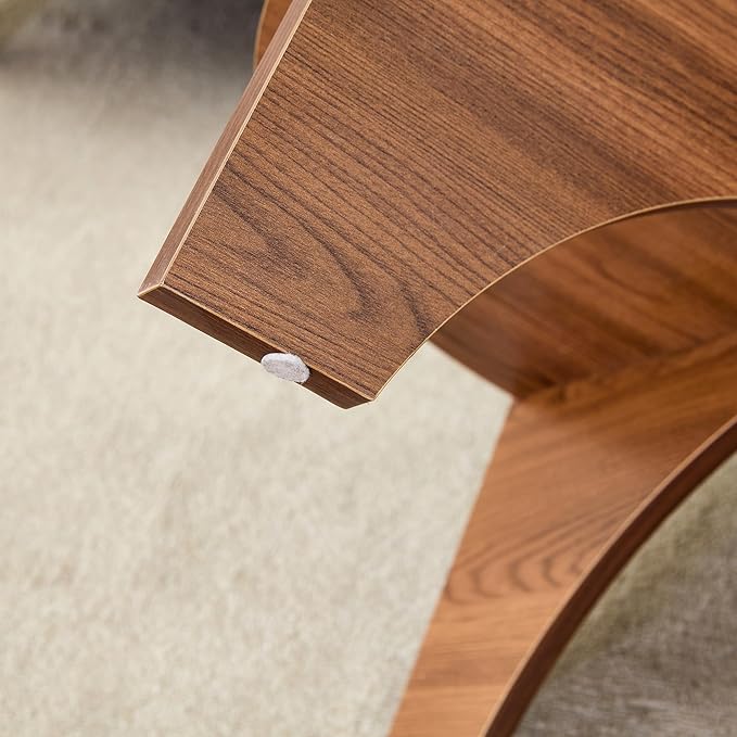 31.5" Round Glass Coffee Table with Tempered Glass Top and MDF Base, Diagonal Fan-Shaped Tray Design Table Leg Simple & Modern Center Table for Living Room Office Apartment Walnut