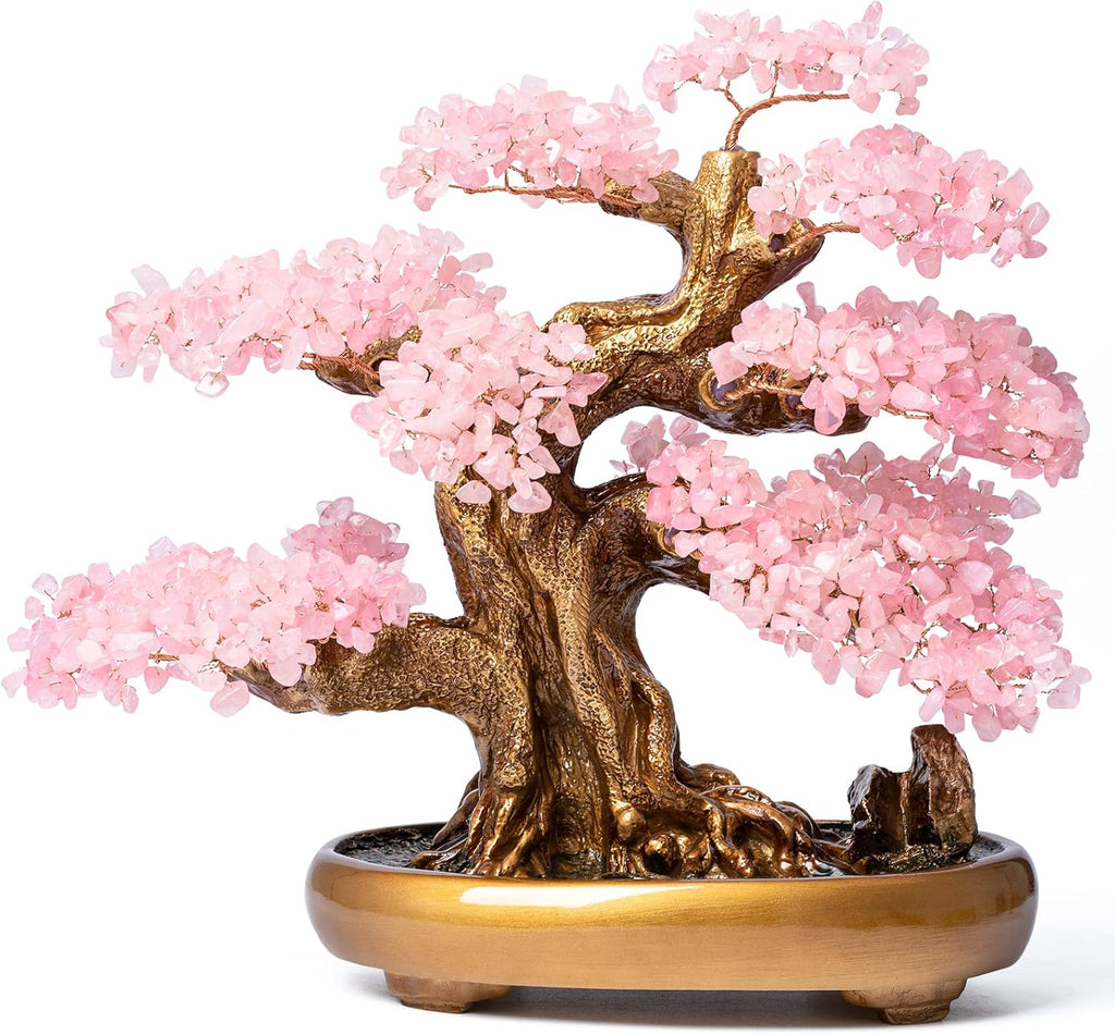 Natural Rose Quartz Gemstone Crystal Bonsai Tree of Life Large Feng Shui Money Chakra Tree for Luck and Wealth Decoration(1,251 Gem Count)