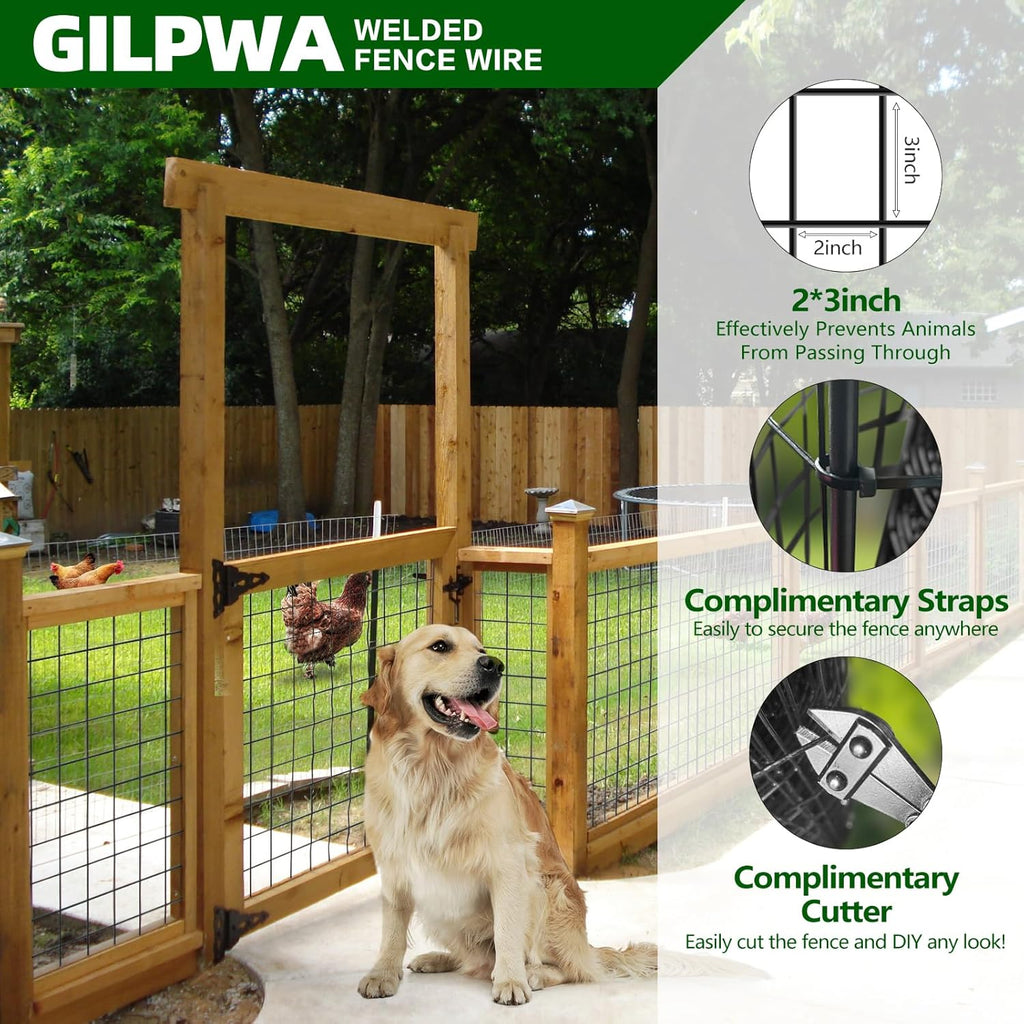 Welded Wire Fence, 50ft(L) x 24inch(H) Garden Fence for Dog, 2 Inch x 3 Inch 16GA Fencing for Chicken, PVC Coated Anti-Rust Roll Metal Wire Mesh Fence for Yard Vegetable, Black