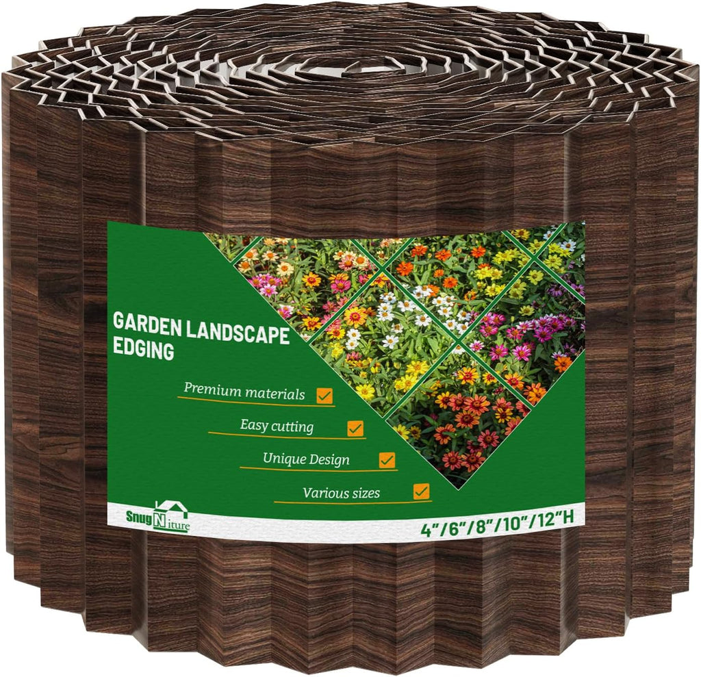 SnugNiture Corrugated Metal Garden Edging,4" x 10' Sturdy Lawn Edging Border,Landscape Edging Border for Lawn, Flower Bed,Garden and Yard(Brown)