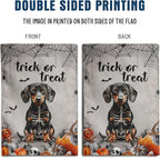 Halloween Dachshund Garden Flag Trick or Treat Yard Sign Ghost Wiener Dog Skeleton Banner for Outside 12x18 Double Sided Outdoor Lawn Decor Small