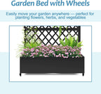 Metal Planter Box with Trellis & Wheels, Raised Garden Bed with Privacy Screen, Outdoor Standing Flower Beds with Drainage Hole for Climbing Plants, Vine, 47.2''L×15.7''W×70.9''H, Black