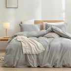 BESTOUCH Duvet Cover Set 100% Washed Cotton Linen Feel Super Soft Comfortable Chic Lightweight 3 PCs Home Bedding Set Solid Light Grey Cal King