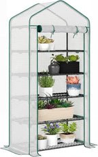 Outsunny 5 Tier Mini Greenhouse, 76" x 35.4" x 19.3" Small Portable Greenhouse with Reinforced PE Cover, Roll-Up Zippered Door, for Indoor Outdoor Garden Yard Backyard, White