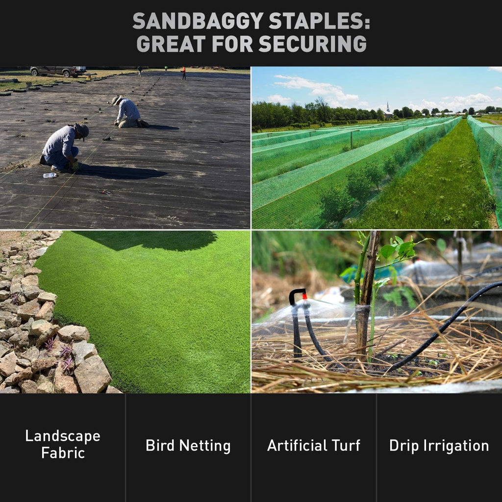 Sandbaggy Round Top 6-Inch Landscape Staples ~ SOD Garden Stakes Square Pin for Ground Cover Fabric & Drip Irrigation Tubing (200 Staples)