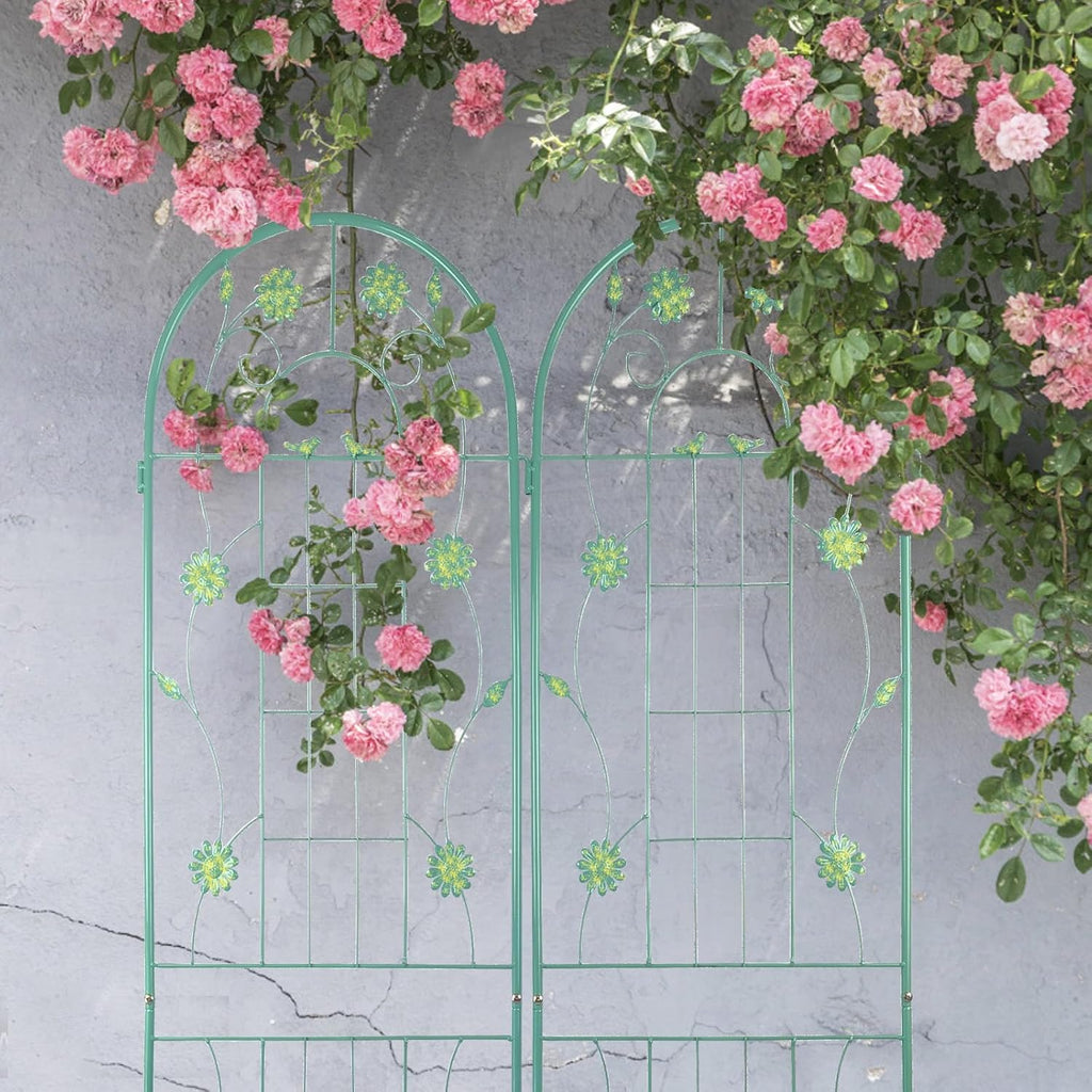 2 Pack Metal Garden Trellis 71" H Garden Fence Rustproof Trellis for Climbing Plants Support Roses Flower Outdoor Lawn, Green