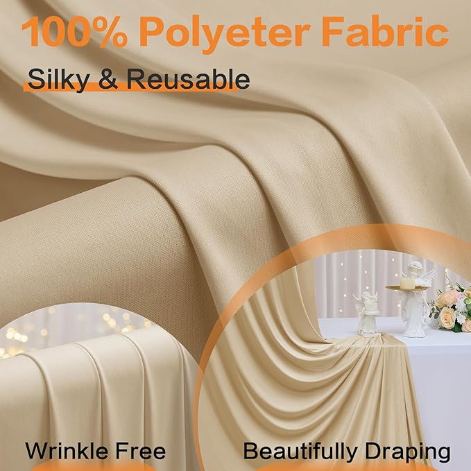 30ft x 15ft Beige Wrinkle Free Backdrop Curtains for Parties,Silky Polyester Fabric Wedding Ceiling Drapes, 6 Panels 15ft Photo Back Drop Drapes for Baby Shower Photography Stage Background Cloth