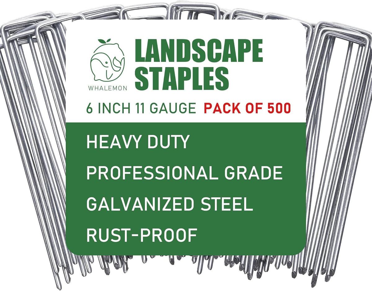 500 Pack Landscape Staples 6 Inches 11 Gauge Stakes, Galvanized Garden Stakes U-Shaped Pins and Landscaping Staples for Sod Anchoring Landscape Fabric Irrigation Tubing, sliver
