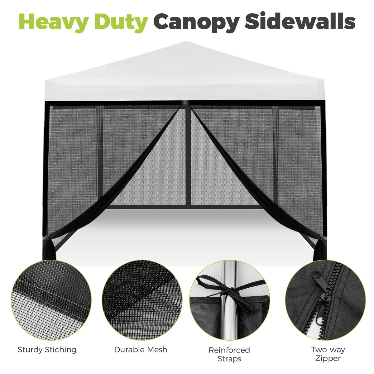 10x10 ft Mosquito Netting for Pop Up Canopy, Universal Bug Screen Tent Enclosure, Outdoor Canopy Mesh Net with Zipper Doors for Camping, Patio, Backyard (Netting Only，Black)