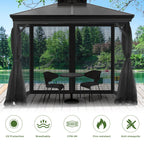 Gazebo Universal Replacement Mosquito Netting, 10' x 10' Outdoor Canopy Net Screen 4-Panel Sidewall Gazebo Curtains, with Zippers, Easy to Install, Fit for Most Gazebos 10x10 Canopy，Patio （Black）