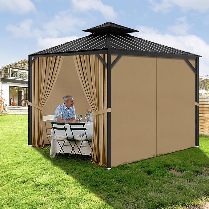 Gazebo Privacy Curtains 10' x 10' with Zipper 4-Panels Side Wall Universal Replacement for Patio, Outdoor Canopy, Garden and Backyard (Curtain Only)