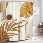 Glawry Boho Mid Century Shower Curtain Yellow Brown Abstract Tropical Palm Leaves Sun Bathroom Minimalist Geometric Arch Retro Plant 60Wx72L Inches Bath Accessories Art Home Decor Fabric 12 Pack Hooks
