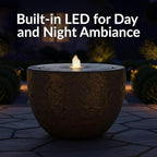 Sunnydaze Outdoor Water Fountain with LED Light - Polystone Oval Bowl Bubbler Water Feature with Pump - 12" H - for Patio, Garden, Deck, Relaxation and Stress Relief - Gray