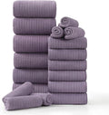 18 Piece Family Bath Towel Set Include 6 Bath Towels,6 Hand Towels and 6 Washcloths Soft Bathroom Towel with Hanging Loops,Highly Absorbent Quick Dry Towels Set for Bathroom,Hotel and Spa-Dark Purple
