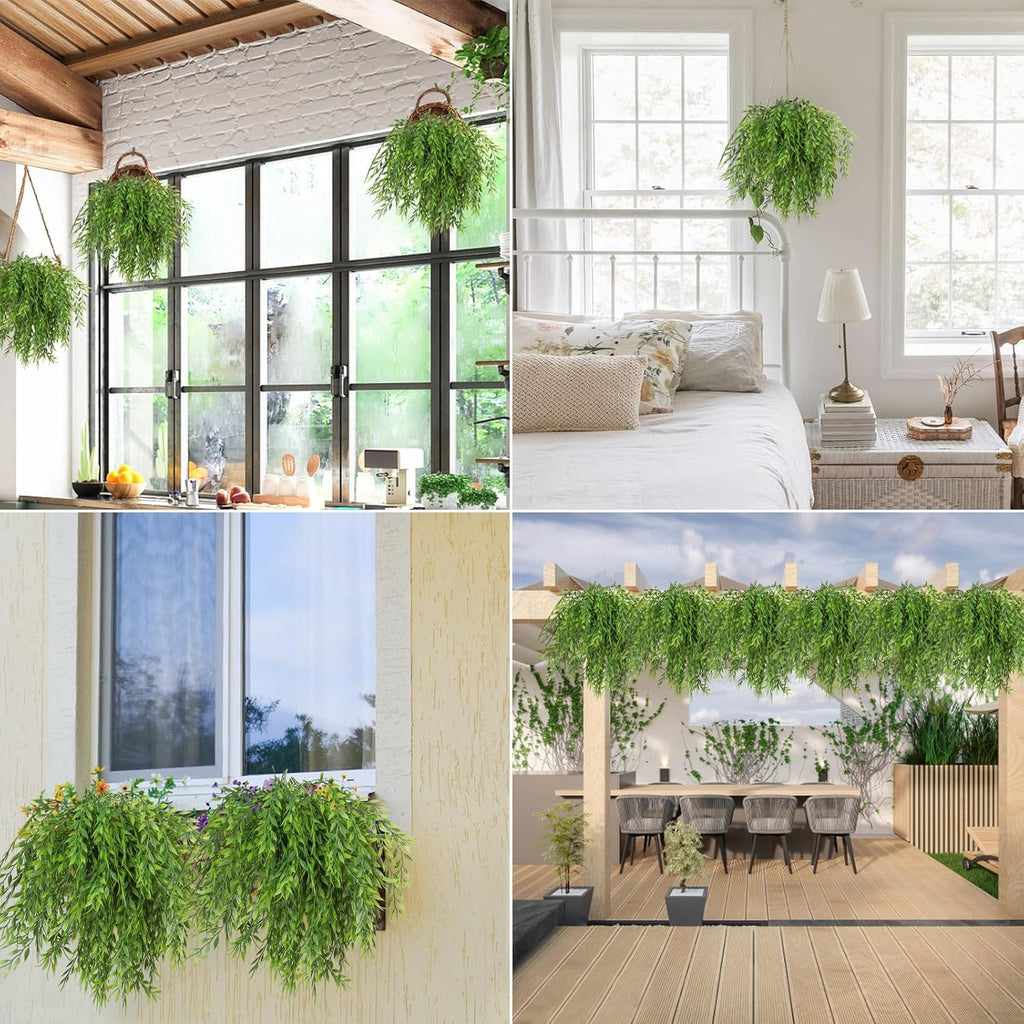 RECUTMS Artificial Weeping Willow 6Pcs,Plastic Leaves Twig Plants Greenery Fake Hanging Ivy Garland UV Resistant for Indoor Outdoor Home Garden Wall Baskets Wedding Party Table Planter Filler Decor