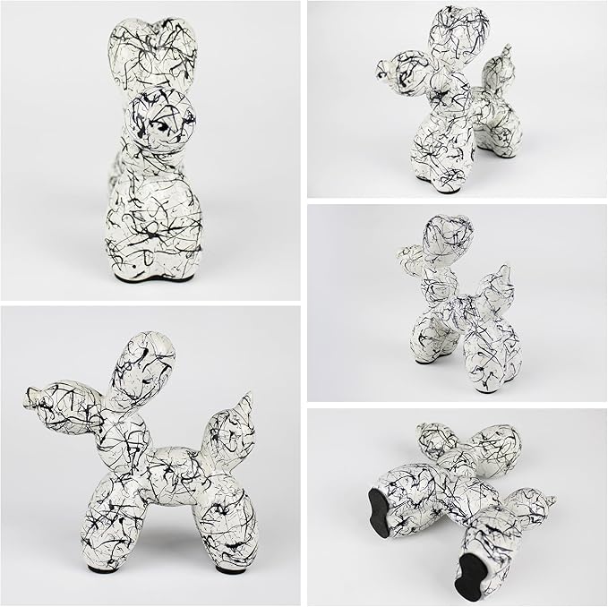 Creative Balloon Dog Statues Small Ceramic Animal Sculpture Modern Home Decor Living Room Desktop Decorations Bedroom Office Cabinet Ornament (White-B)