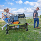 Timber Ridge 51.2'' Extended Collapsible Wagon Cart with Brakes and Cargo Net, Heavy Duty Foldable Utility Wagon with Adjustable Handle, 400L Capacity Portable Cart for Camping Sports Shopping