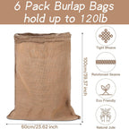 Kmise Premium Tightly Woven Burlap Potato Sack Race Bags (Pack of 6)，39"x25" Natural Jute Burlap Sacks for Kids & Adults, Reusable Eco-Friendly Grow Bag for Field Day Games & Harvest Storage