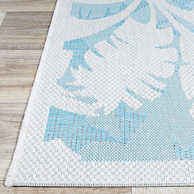 Couristan Monaco Indoor Outdoor Area Rug – Coastal Flora 2'3" x 7'10" Runner in Ivory Turquoise – Flatwoven, Hose Washable, Pet Friendly Rug for Patio, Porch and Home Decor