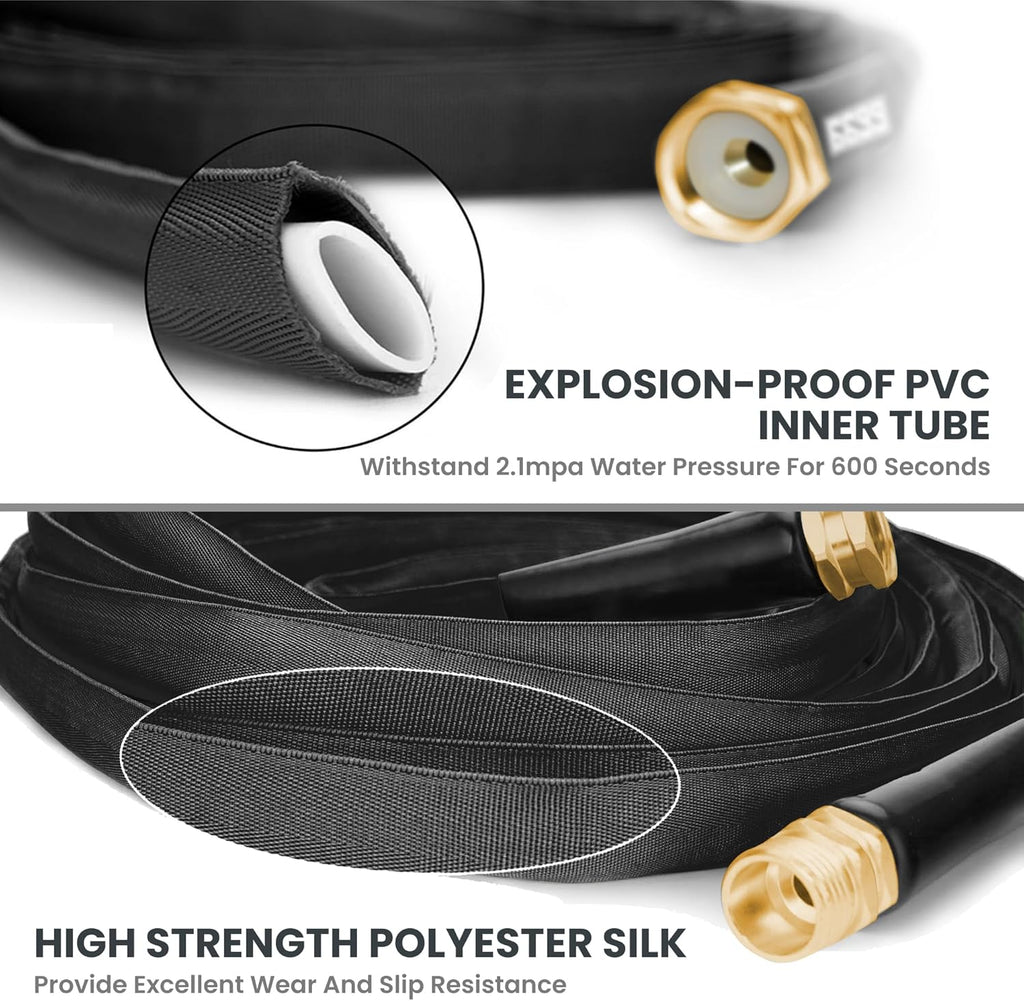 Giraffe Tools Garden Hose 25FT Lightweight Lay Flat Water Hose Kink Free Flexible Hose with 9 Spray Function Nozzle, Black