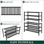 Smiry Bamboo Shoe Rack for Closet, 6 Tier Wooden Stackable Shoe Organizer, Free Standing Shoes Storage Shelf for Entryway, Front Door Entrance, Black
