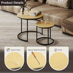 Nesting Tables Set of 2, Round Coffee Table, Small Nesting Coffee Table with Adjustable Non-Slip Fee, Wood Grain Top Nesting Tables for Living Room, Bedroom (Wood Grain Light Brown)
