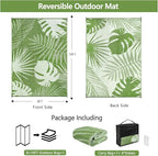 Waterproof Outdoor Rug 9x12 ft, Reversible Plastic Straw Mat with Leaf Pattern, Large Floor Mat for Patio, Camping, Picnic, Backyard RV, Deck, Light Green
