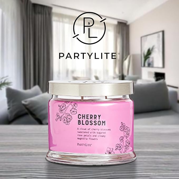 PartyLite 3-Wick Jar Candle, Highly Fragranced Clean Burning Glass Candle, 25-45 Hours Burn Time (Cherry Blossom)