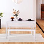 soges 3 PCS Dining Table Set for 4 with 2 Benches, Soho Dining Table and Chairs Set, Industrial Kitchen Table and Chairs Kitchen Breakfast Table Set, Dining Set with Metal Frame, White