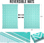 OLANLY Waterproof Outdoor Rug 9x12 ft, Outdoor Plastic Straw Rug for Camping, RV Mat Outside, Outdoor Carpet for Porch, Deck, Backyard, Balcony, Picnic, Turquoise & White