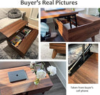 HAIOOU Lift Top Coffee Table, Mid Century Modern Coffee Table with Storage for Living Room, Walnut Coffee Tables with Sliding Fence Door, 35.4'' Rectangular Fluted Center Table (Brown)
