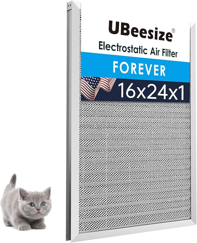 UBeesize 16x24x1 Air Filter HVAC AC Furnace Filter,MERV 8,Reusable Washable, Lasts a Lifetime,Permanent Air Filter,Breathe Fresher,Home And Office(Actual Size:15.67x23.74x0.8Inch)