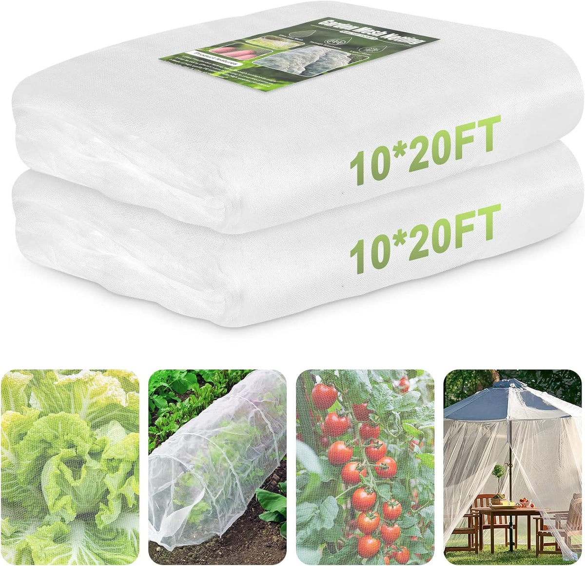 Garden Netting, 2 Pack 10x20Ft Ultra Fine Mesh Netting Pest Barrier Protection Bird Mosquito Net Plants Cover for Vegetables Fruits Flowers Crops Greenhouse Cover Raised Bed Patio Mesh Netting