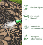 GENIMO Outdoor Rug Waterproof for Patio Decor, 8' x 10' Reversible Plastic Straw Floral Camping Carpet, Large Area Rugs Mats for RV, Camper, Deck, Balcony, Porch, Beach, Picnic, Black & Brown