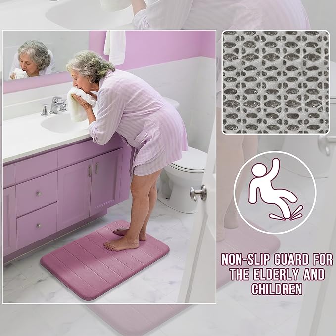 Yimobra Long Bath Mat 44"x24", Super Soft Quick Dry Memory Foam Bathroom Rug, Water Absorbent, Non Slip Backing Machine Washable for Tub Shower, Thick Comfort Support, Mauve