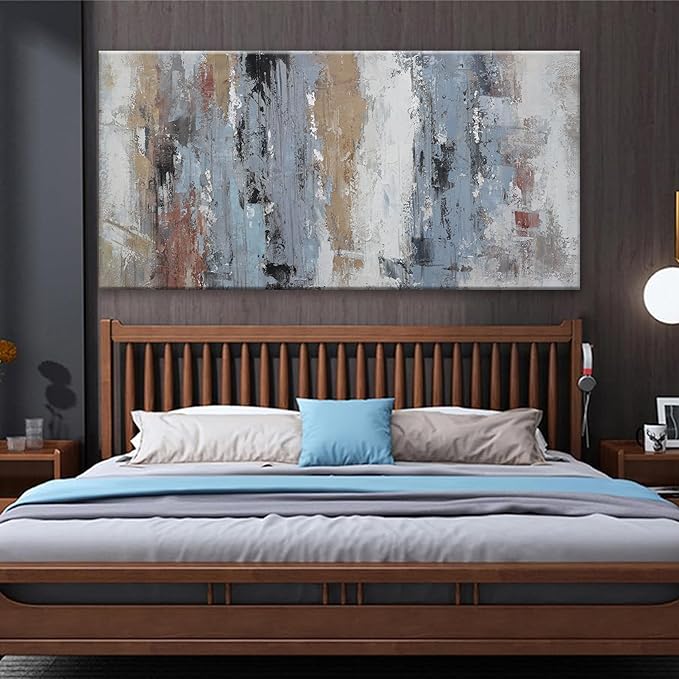 YISXINOAG Abstract Wall Art For Living Room Colorful Canvas Art Wall Decor Large Teal Blue White Wall Art Office Decor Abstract Painting For Home Bedroom Hotel Artwork 29x58 Inch