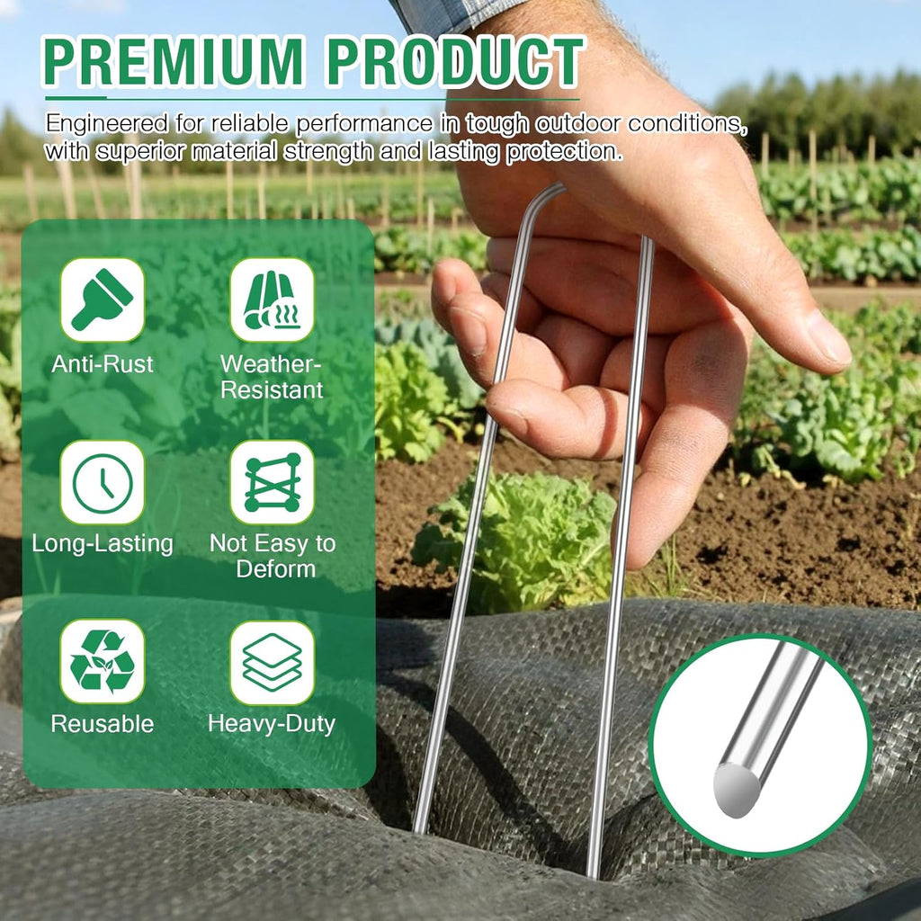 8 Gauge Landscape Staples, FUIJOL 12 Inch Heavy Duty U-Shaped Landscape Stakes, 50 Pack Galvanized Garden Staples for Weed Barrier Stakes, Ground Cover, Irrigation Tubing, Fence (50)