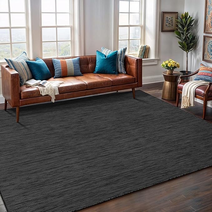 Washable Indoor Outdoor Rug 5x7 Weather Resistant Area Rugs Modern Solid for Porch Deck Balcony Backyard Patio Outside Carpet (5 X 7 Dark Grey)