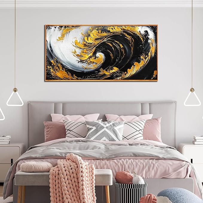 SIXTTART Abstract Living Room Pictures Wall Decor - Modern Office Artwork Wall Decor - Wooden Framed Wall Art for Bedroom Size 24" x 48"