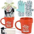 Baderke Gardening Gifts for Women Plant Coffee Mug Gardening Tools Kit with Hand Fork Trowel Gloves Birthday Gift Spring Stuffers White Elephant Gifts for Adults Mom Plant Lovers Women