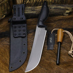 BA-KOR 5MM (9CR18MOV) steel 12.8'' full tang camping knife +K sheathing &5.9" cerium igniter can be used outdoors for outdoor hunting, camping, obstacle clearing, wood chopping, BBQ, fishing, kitchen cutting, EDC tools, gifts