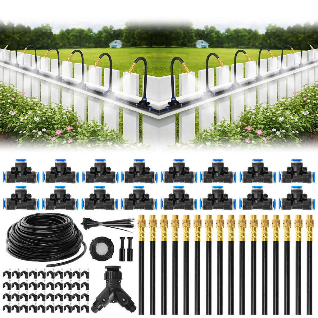 Pro-Series Drip Irrigation System, 100FT 1/4" Garden Watering System with 16pcs 360° Bendable Copper Nozzles, Leak-Free Quick-Connect Misting Sprinkler Kit for Patio, Raised Beds, Yard, Greenhouse