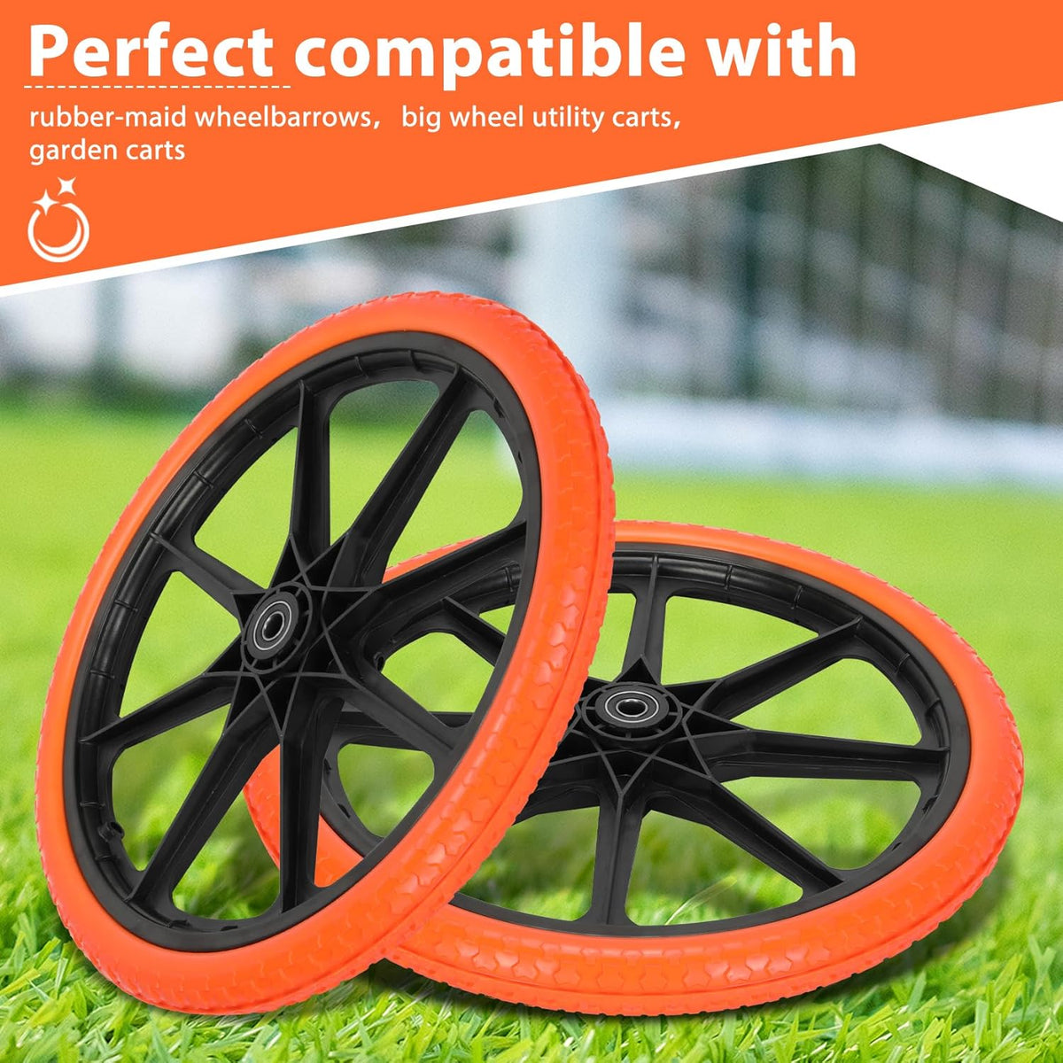 Upgraded 20x1.95" Flat Free Tires Compatible with rubbermaid Wheelbarrow Wheels, 20" Flat Free Tires with 5/8" Bearing Replacement for rubbermaid Cart Wheels/Big Wheel Utility Carts