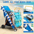 Old Bahama Bay Beach Cart with Large Wheels for Sand, Wide Wheelbase Beach Wagon with Insulated Cooler Bag, Body Board and Umbrella Holder | 100lb Capacity
