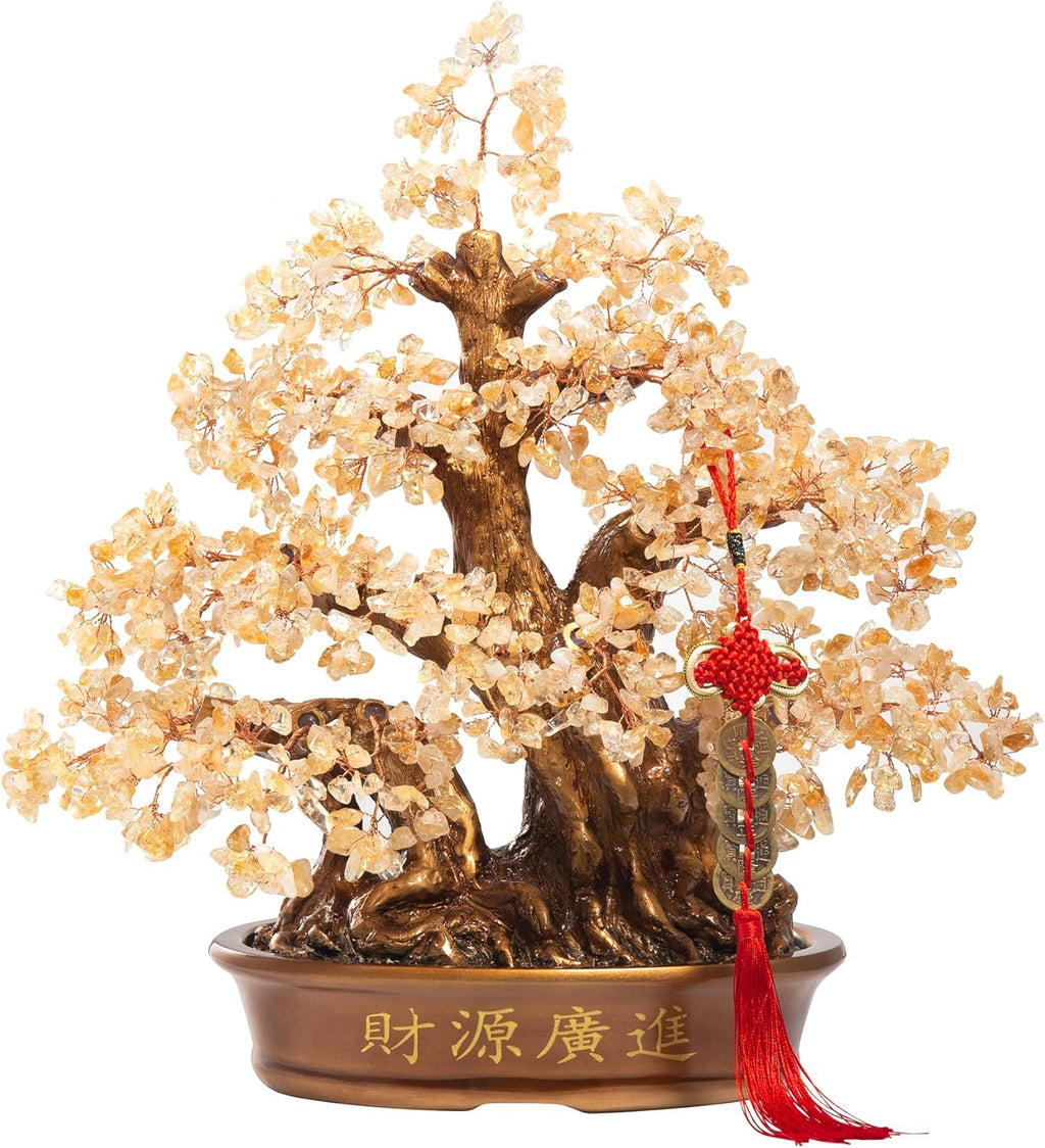 Natural Citrine Gemstone Crystal Bonsai Tree of Life （1,300 Gemstone Count） Large Feng Shui Money Chakra Tree for Luck and Wealth Desk Decoration 18 Inches